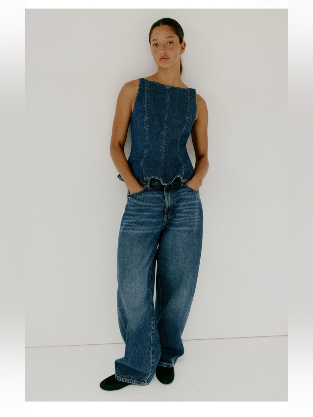 H&M Divided Denim Peplum Blouse Top Dressy - Picture 2 of 13
